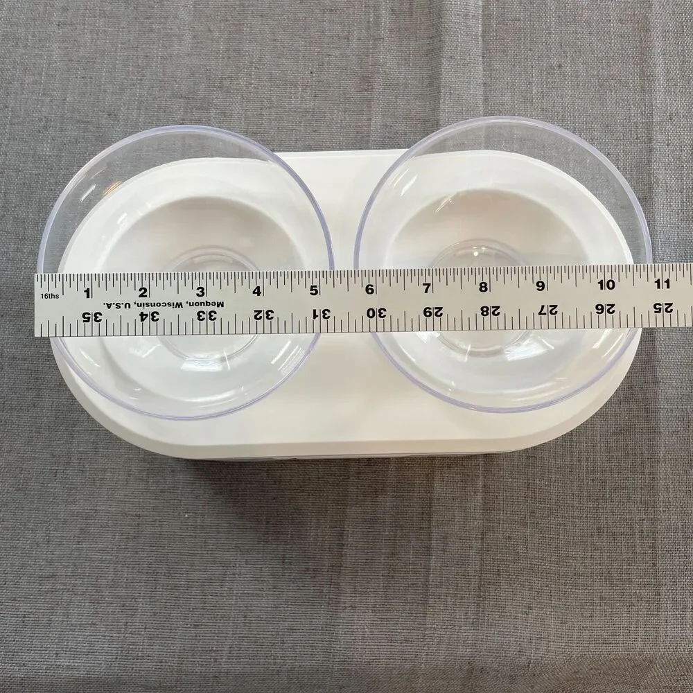Little Treasures Pet Bowl by Tengous Raised Double Bowl White Plastic w/ Storage